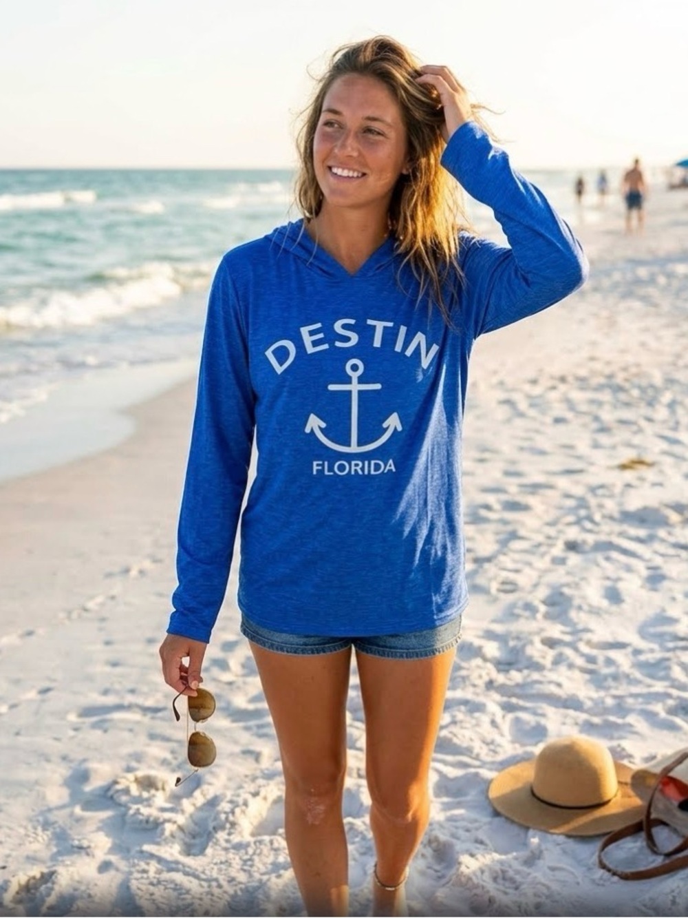 NWT Destin Florida Anchor Long Sleeve Hooded Tee - Blue